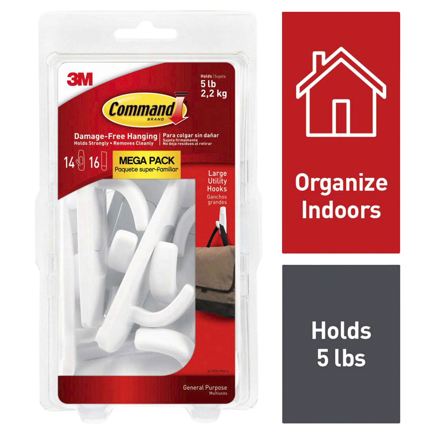 slide 1 of 5, Command Large Utility Hook Mega Pack, White, 5 lb, 16 ct