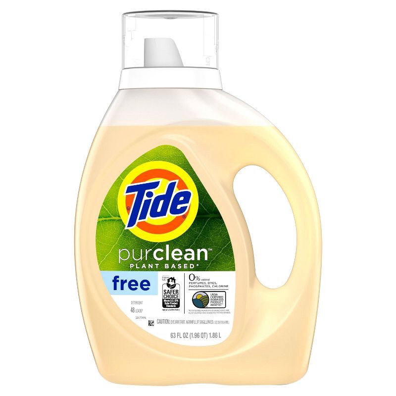 slide 7 of 9, Tide purclean Unscented Liquid Laundry Detergent - 63 fl oz, 69 fl oz