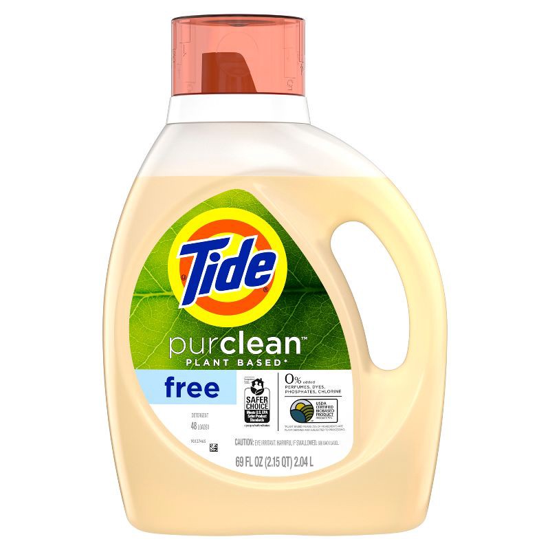 slide 1 of 9, Tide purclean Unscented Liquid Laundry Detergent - 63 fl oz, 69 fl oz