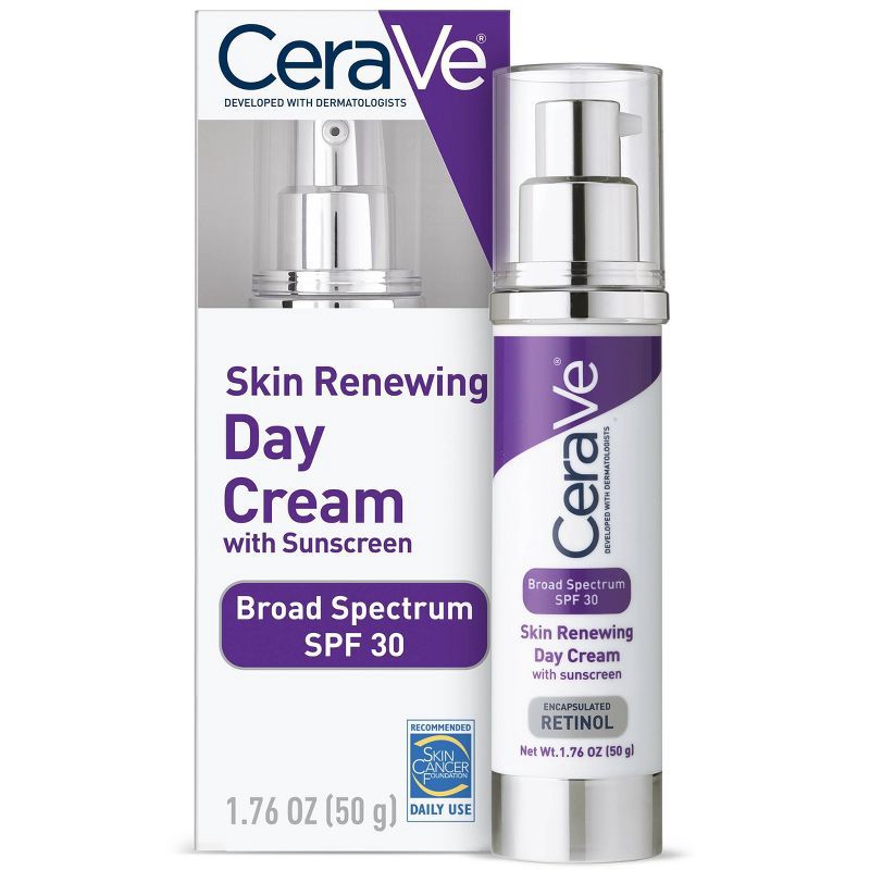 slide 1 of 8, CeraVe Skin Renewing Anti-Aging Face Cream with Sunscreen and Retinol – SPF 30 – 1.76oz, 1.76 oz