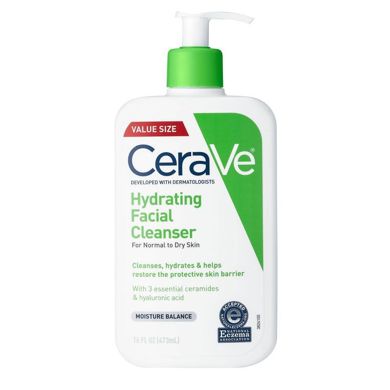 slide 2 of 14, CeraVe Hydrating Face Wash with Hyaluronic Acid and Glycerin for Normal to Dry Skin - 16 fl oz, 16 fl oz