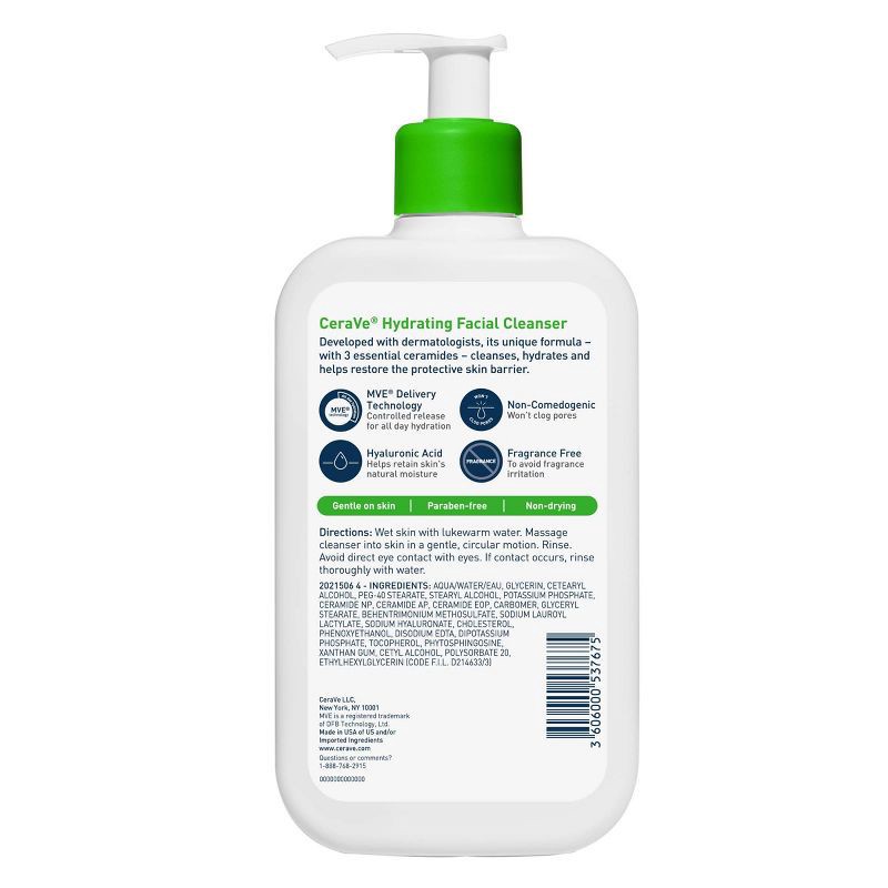 slide 2 of 15, CeraVe Hydrating Face Wash with Hyaluronic Acid and Glycerin for Normal to Dry Skin - 16 fl oz, 16 fl oz