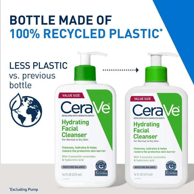 slide 3 of 15, CeraVe Hydrating Face Wash with Hyaluronic Acid and Glycerin for Normal to Dry Skin - 16 fl oz, 16 fl oz