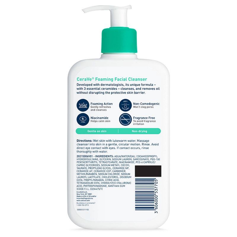 slide 2 of 14, CeraVe Foaming Face Wash with Hyaluronic Acid and Niacinamide for Oily Skin - 16 fl oz, 16 fl oz