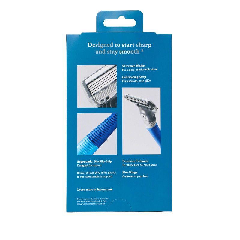 slide 2 of 5, Harry's 5-Blade Men's Razor - 1 Razor Handle + 2 Razor Blade Refills - Ocean Blue, 1 ct