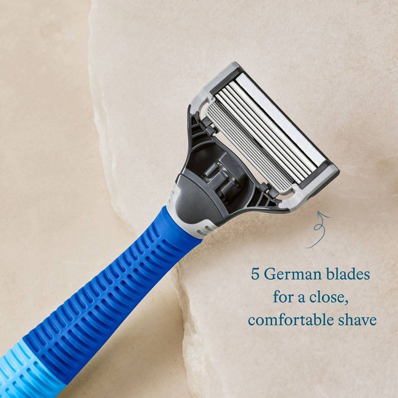 slide 4 of 5, Harry's 5-Blade Men's Razor - 1 Razor Handle + 2 Razor Blade Refills - Ocean Blue, 1 ct