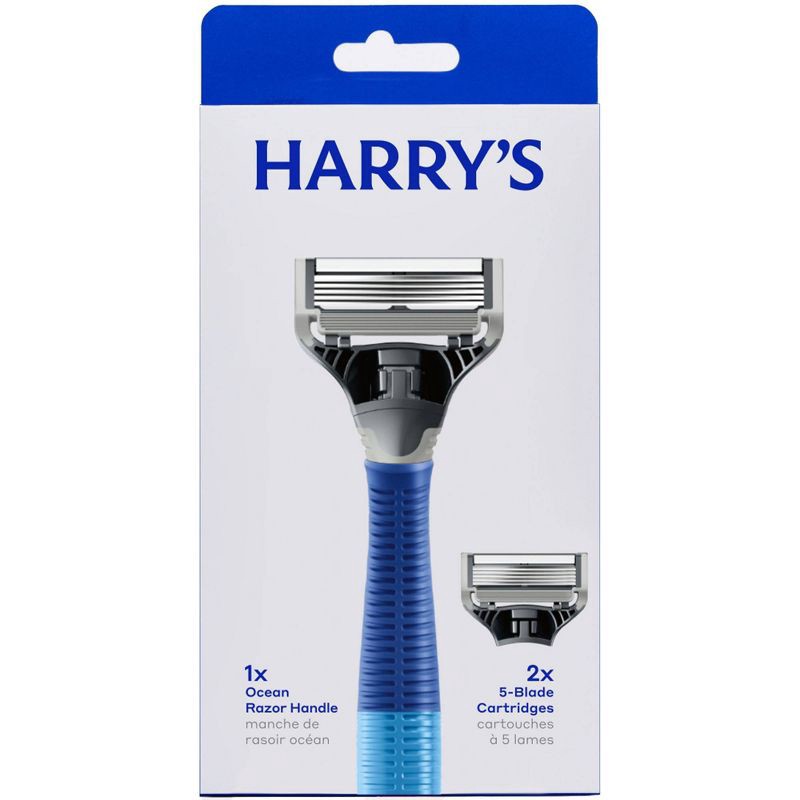 slide 1 of 7, Harry's Original Razor Handle for Men with 2 Razor Blade Cartridges - Ocean Blue, 1 ct