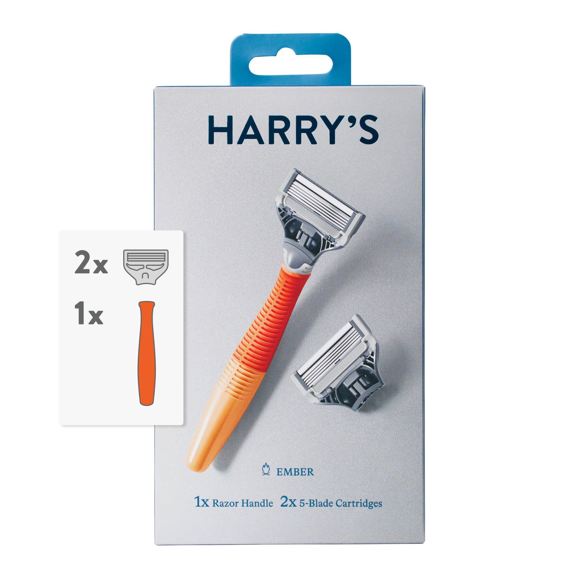 slide 1 of 10, Harry's 5-Blade Men's Razor - 1 Razor Handle + 2 Razor Blade Refills - Ember Orange, 1 ct