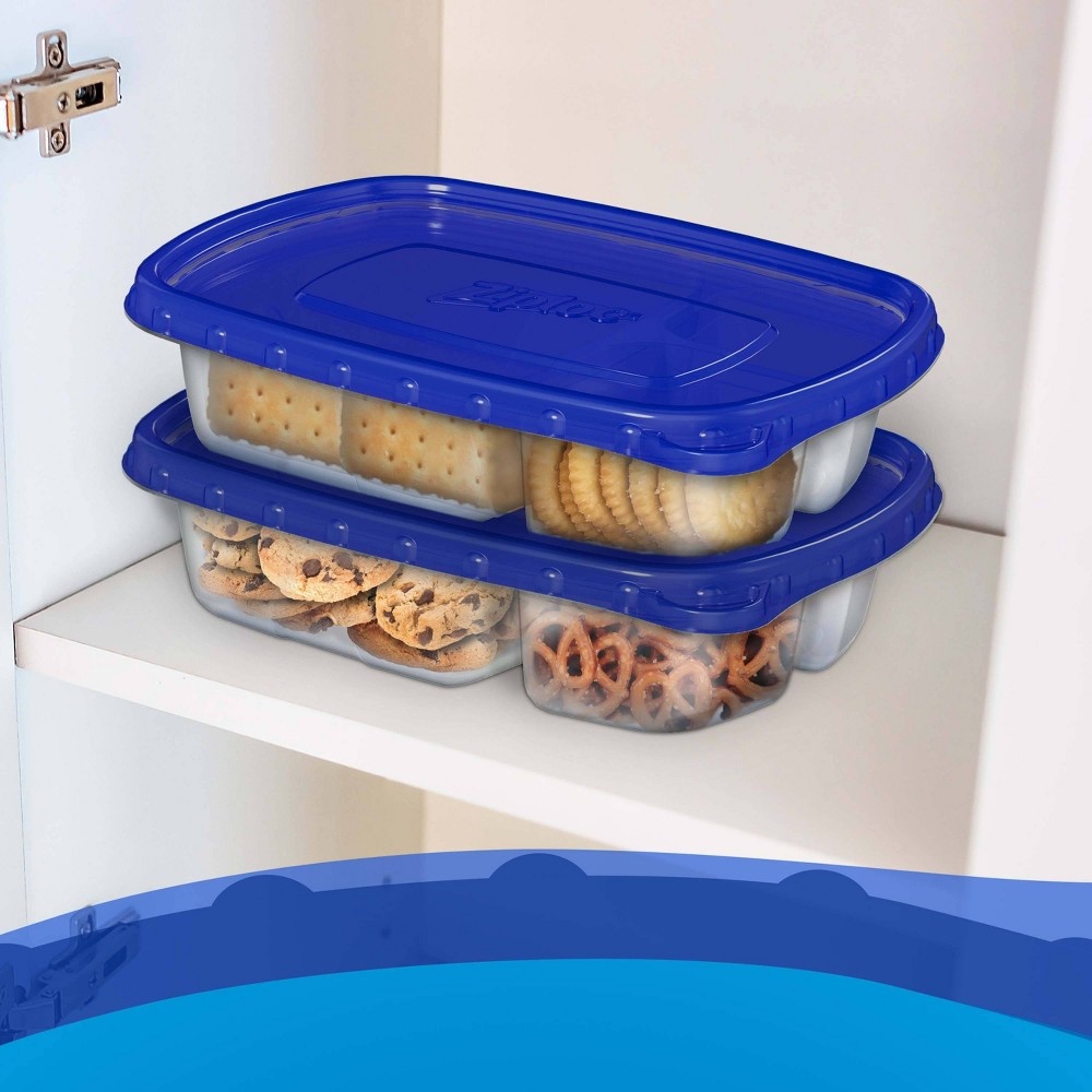 slide 4 of 12, Ziploc Divided Rectangle Containers with Smart Snap Technology, 2 ct