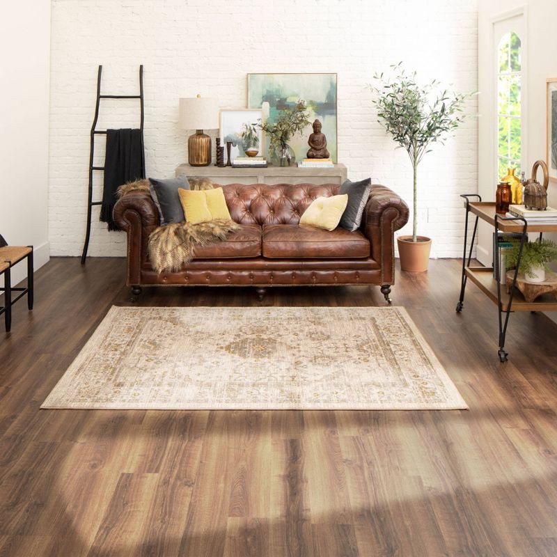 slide 8 of 8, 2'6"x3'9" Washable Vintage Tufted Distressed Accent Rug Tan - Threshold™: Skid-Resistant Low Pile Indoor Rug, 1 ct