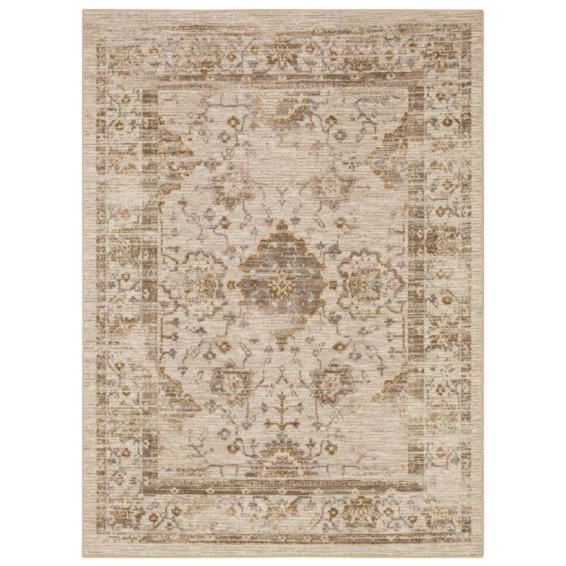 slide 1 of 8, 2'6"x3'9" Washable Vintage Tufted Distressed Accent Rug Tan - Threshold™: Skid-Resistant Low Pile Indoor Rug, 1 ct
