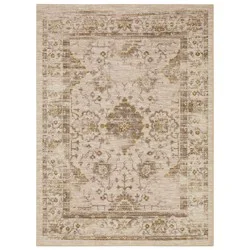 2&#x27;6&quot;x3&#x27;9&quot; Washable Vintage Tufted Distressed Accent Rug Tan - Threshold™: Skid-Resistant Low Pile Indoor Rug