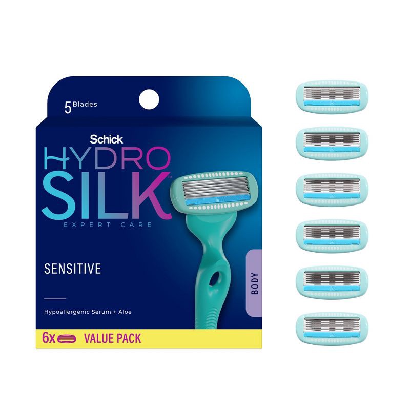 slide 1 of 9, Schick Hydro Silk Sensitive Women's Razor Blade Refills - 6 ct, 6 ct