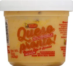 Rico's Ricos Queso Pronto Medium with Tomatoes & Jalapeno Peppers Dip & Spread 15 oz
