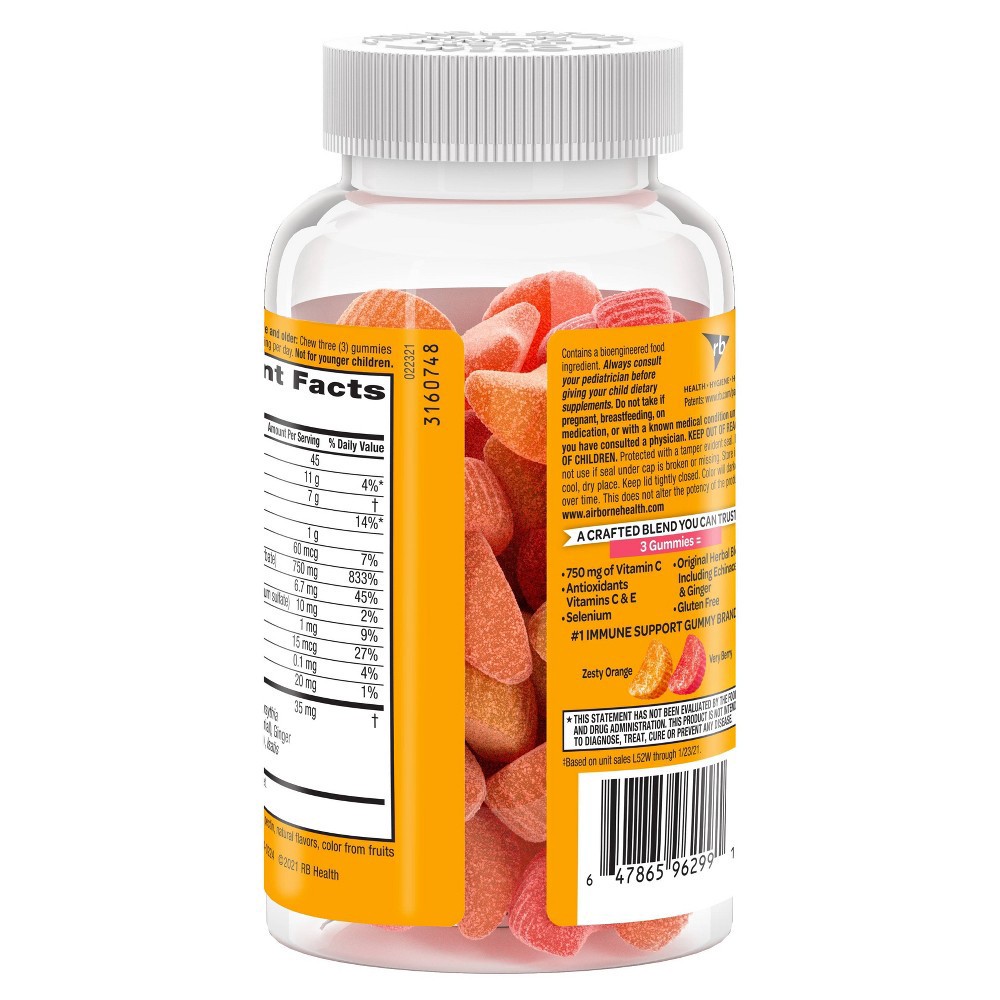 slide 2 of 7, Airborne Immune Support Gummies with Vitamin C & Zinc - Assorted Fruit, 63 ct