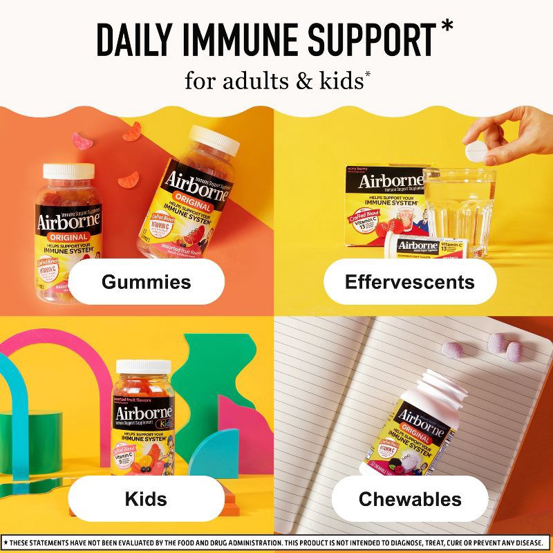 slide 6 of 10, Airborne Immune Support Gummies with Vitamin C & Zinc - Assorted Fruit - 63ct, 63 ct
