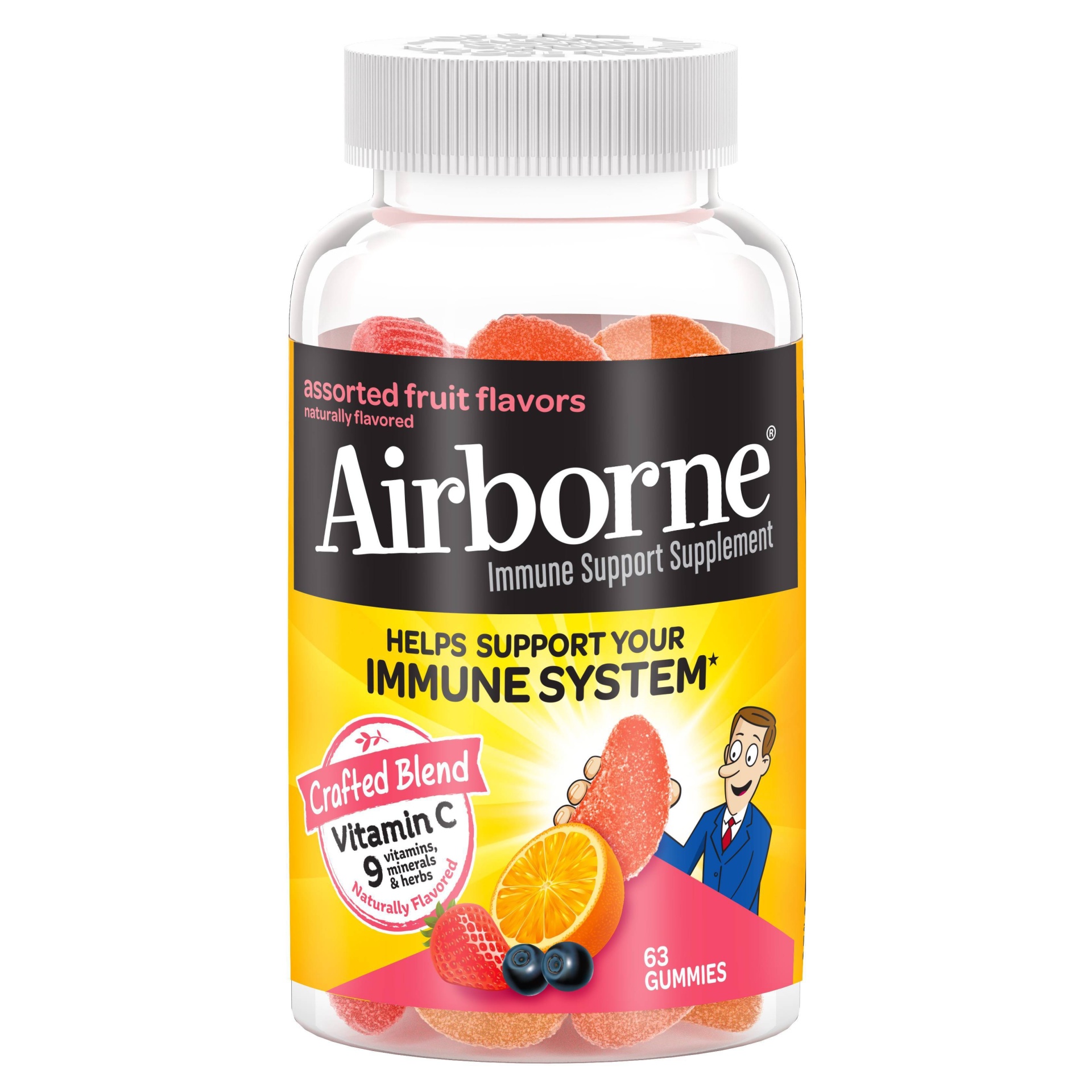 slide 1 of 7, Airborne Immune Support Gummies with Vitamin C & Zinc - Assorted Fruit, 63 ct