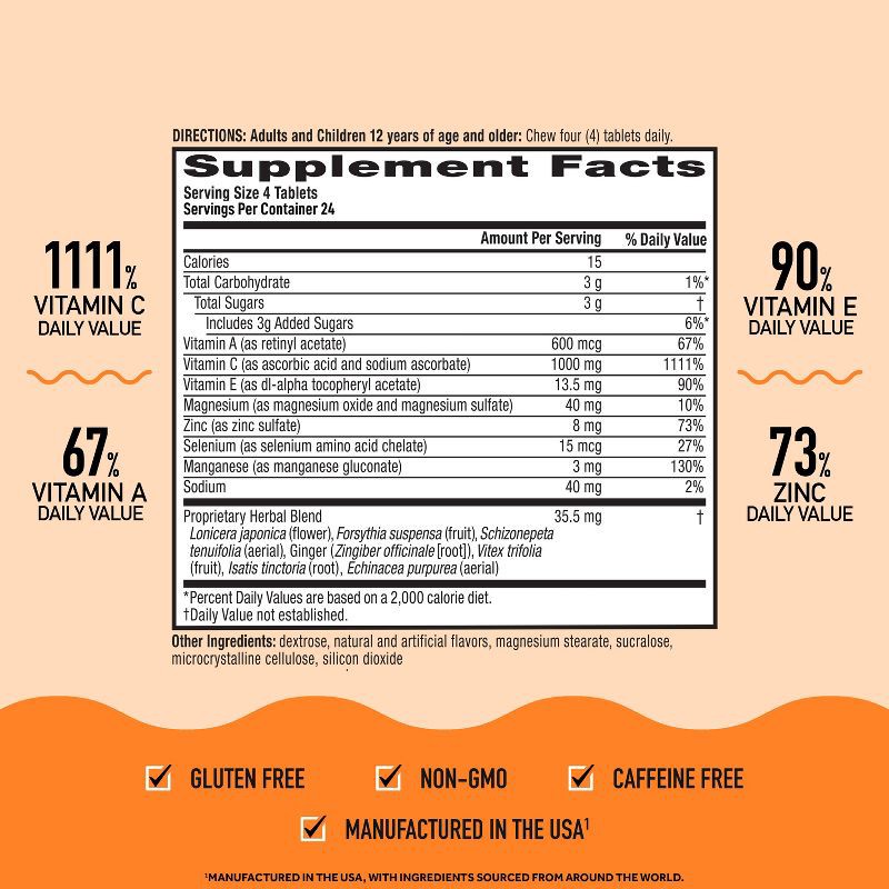 slide 4 of 9, Airborne Immune Support Chewable Tablets with Vitamin C & Zinc - Citrus - 96ct, 96 ct