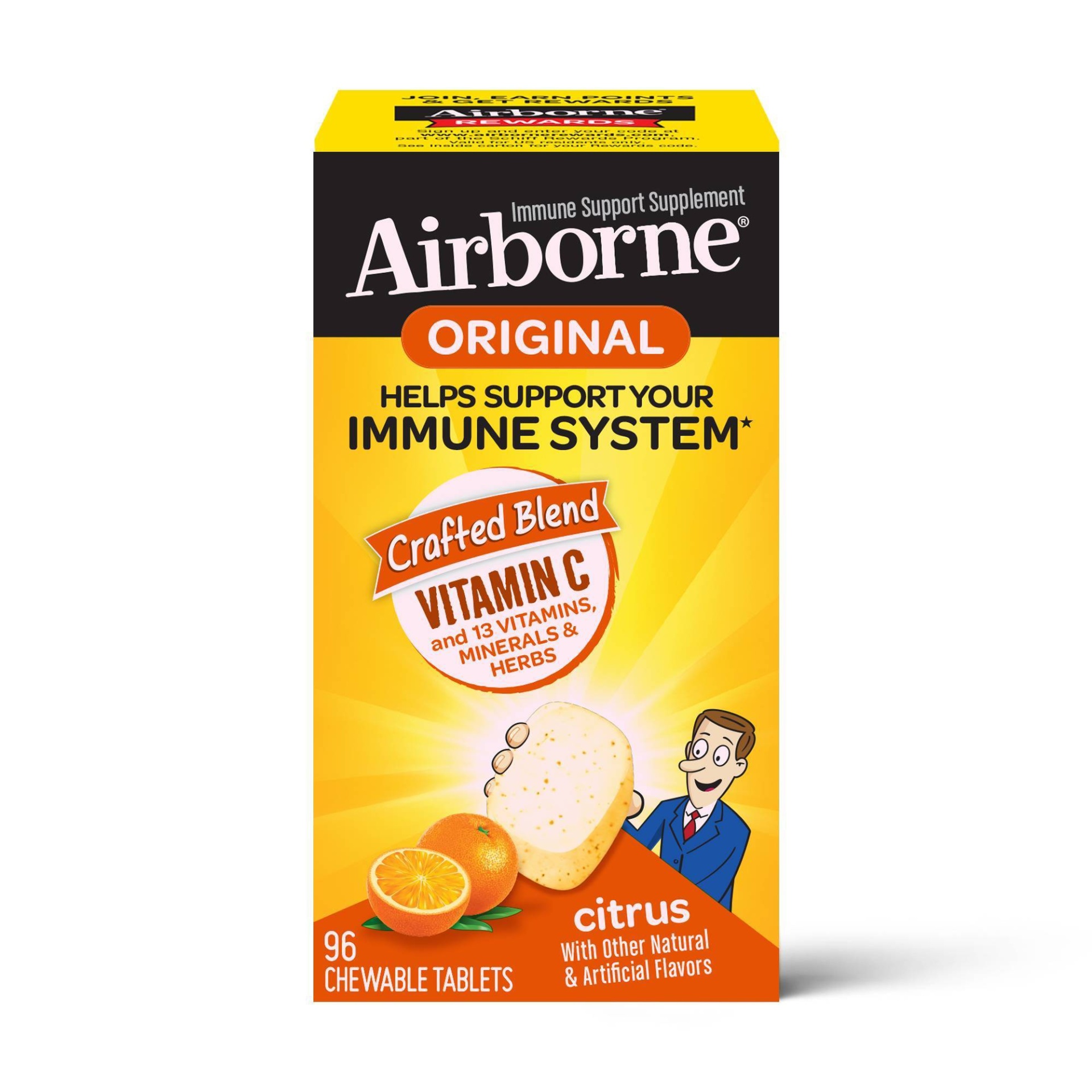 slide 1 of 8, Airborne Immune Support Chewable Tablets with Vitamin C & Zinc - Citrus - 96ct, 96 ct