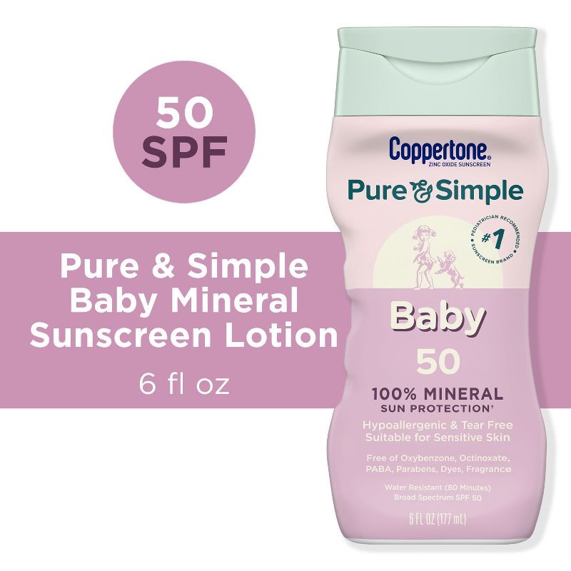 slide 11 of 11, Coppertone Pure & Simple Baby Mineral Sunscreen - SPF 50 - 6 fl oz, 0 x 6 fl oz