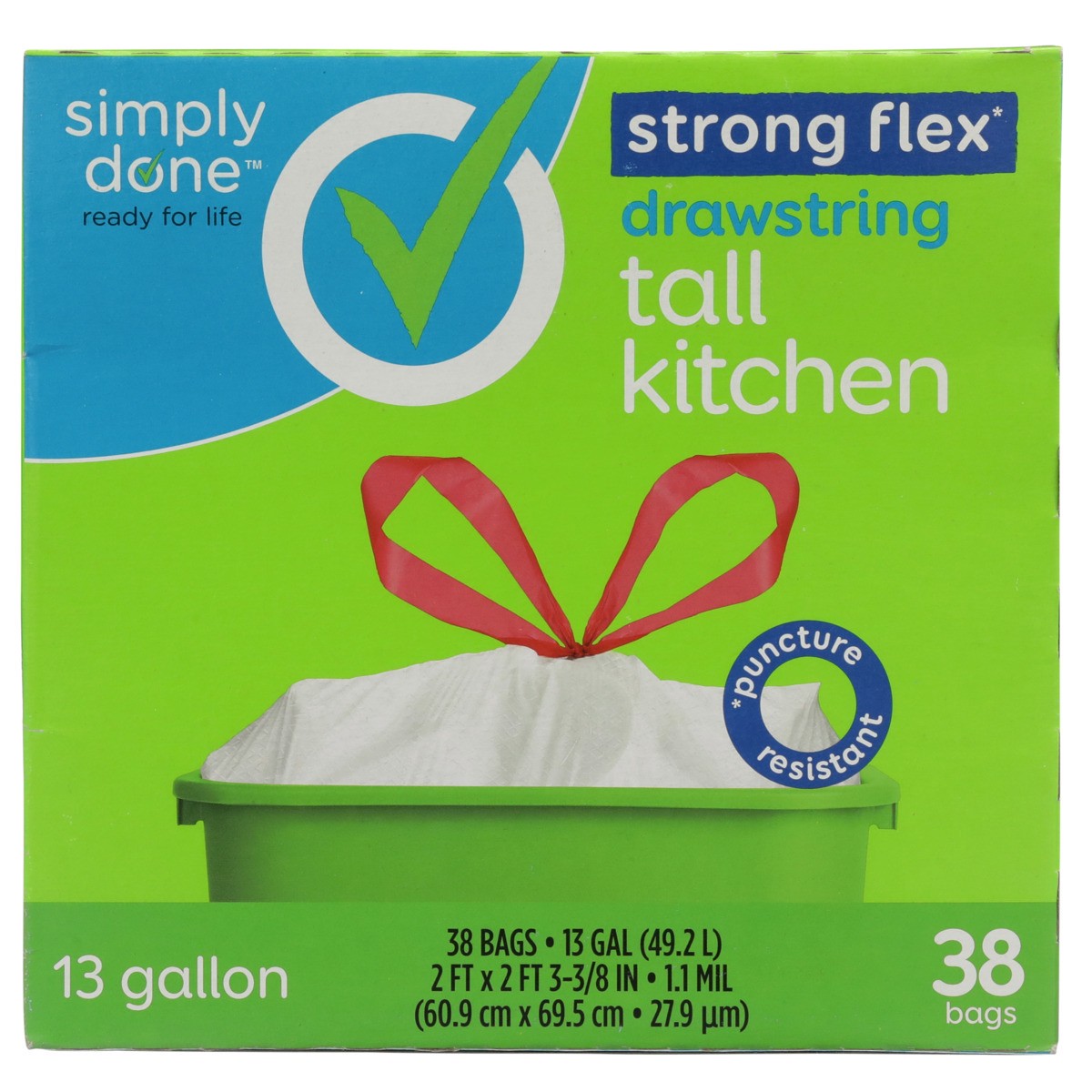 slide 2 of 10, Simply Done Strong Flex Drawstring Tall Kitchen Bags, 13 gal