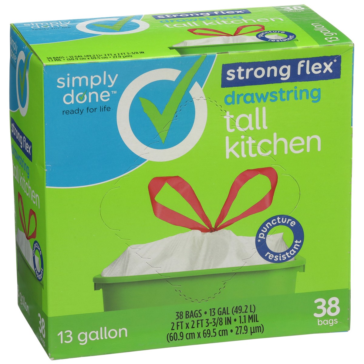 slide 3 of 10, Simply Done Strong Flex Drawstring Tall Kitchen Bags, 13 gal