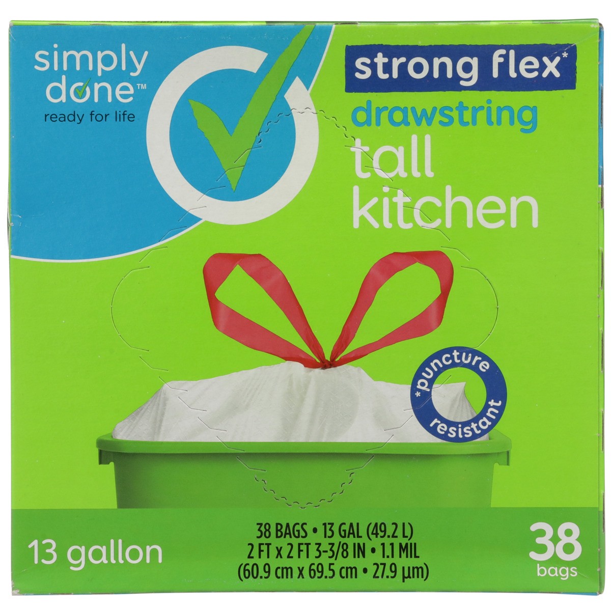 slide 8 of 10, Simply Done Strong Flex Drawstring Tall Kitchen Bags, 13 gal