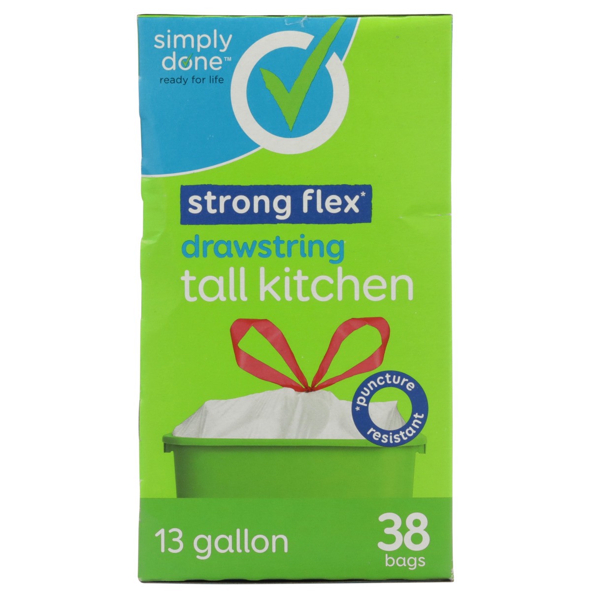 slide 9 of 10, Simply Done Strong Flex Drawstring Tall Kitchen Bags, 13 gal