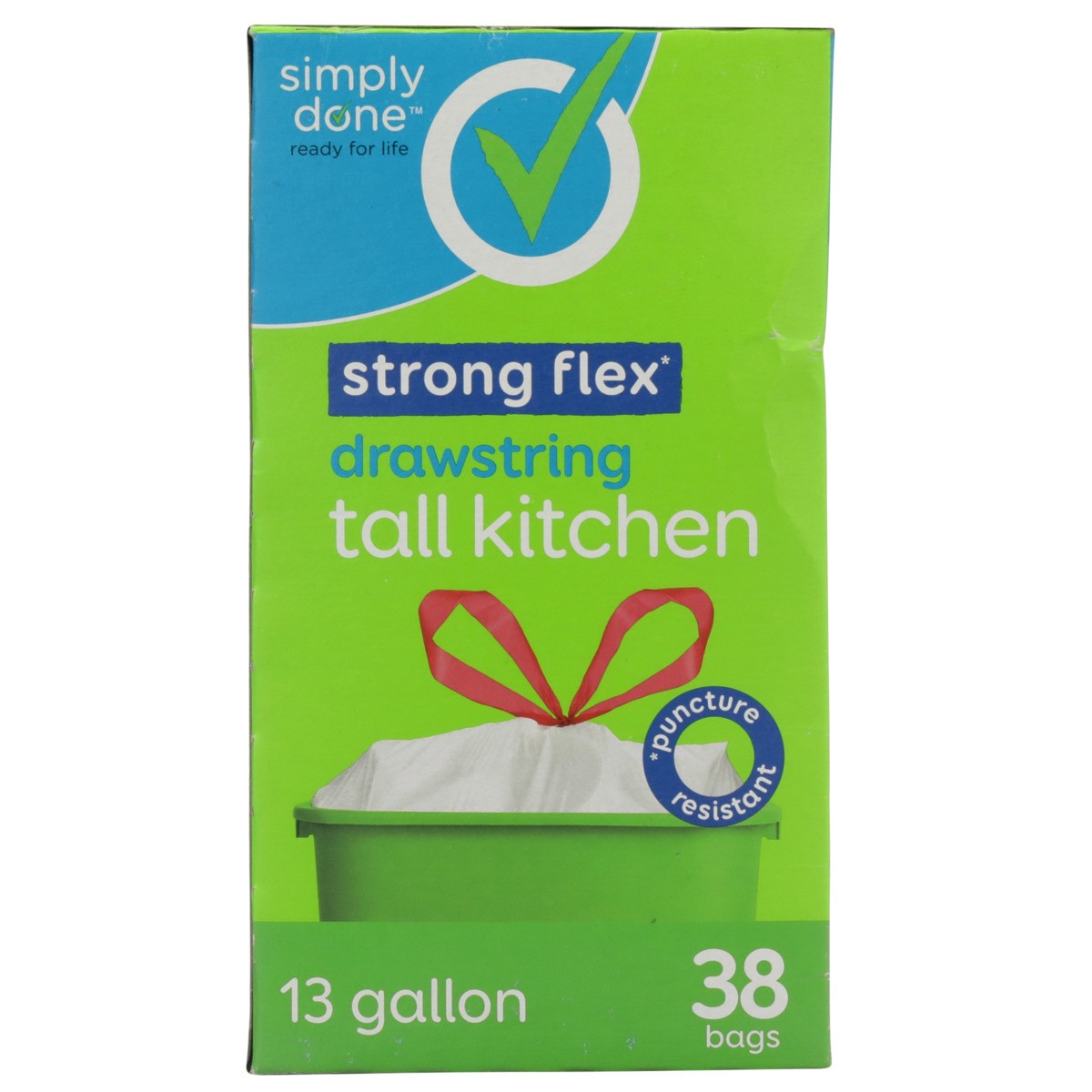 slide 10 of 10, Simply Done Strong Flex Drawstring Tall Kitchen Bags, 13 gal