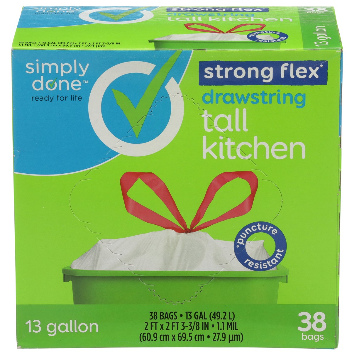 slide 1 of 10, Simply Done Strong Flex Drawstring Tall Kitchen Bags, 13 gal