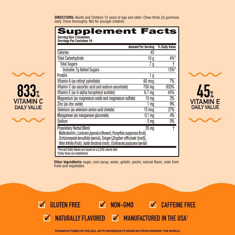 slide 3 of 9, Airborne Immune Support Gummies with Vitamin C & Zinc - Orange - 42ct, 42 ct