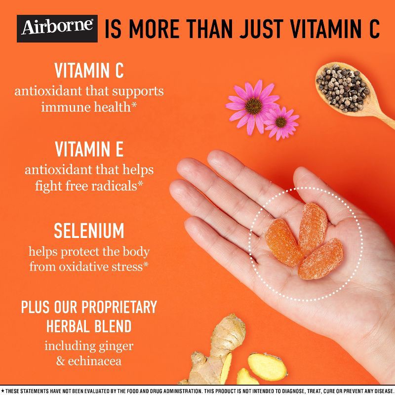 slide 8 of 9, Airborne Immune Support Gummies with Vitamin C & Zinc - Orange - 42ct, 42 ct