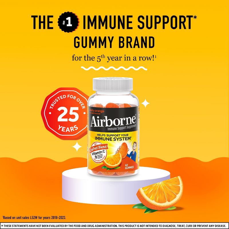 slide 9 of 9, Airborne Immune Support Gummies with Vitamin C & Zinc - Orange - 42ct, 42 ct