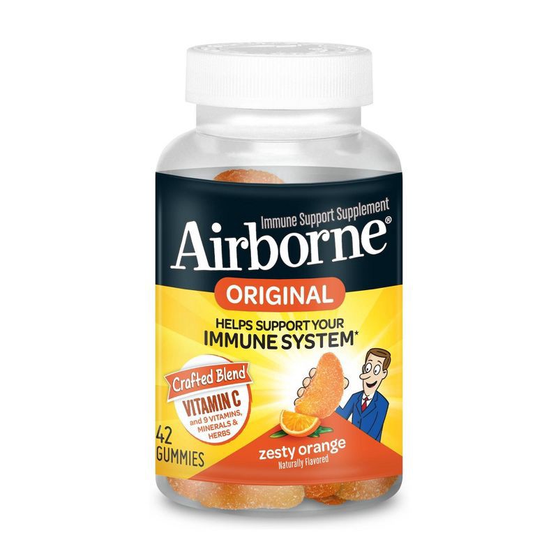 slide 1 of 7, Airborne Immune Support Gummies with Vitamin C & Zinc - Orange - 42ct, 42 ct