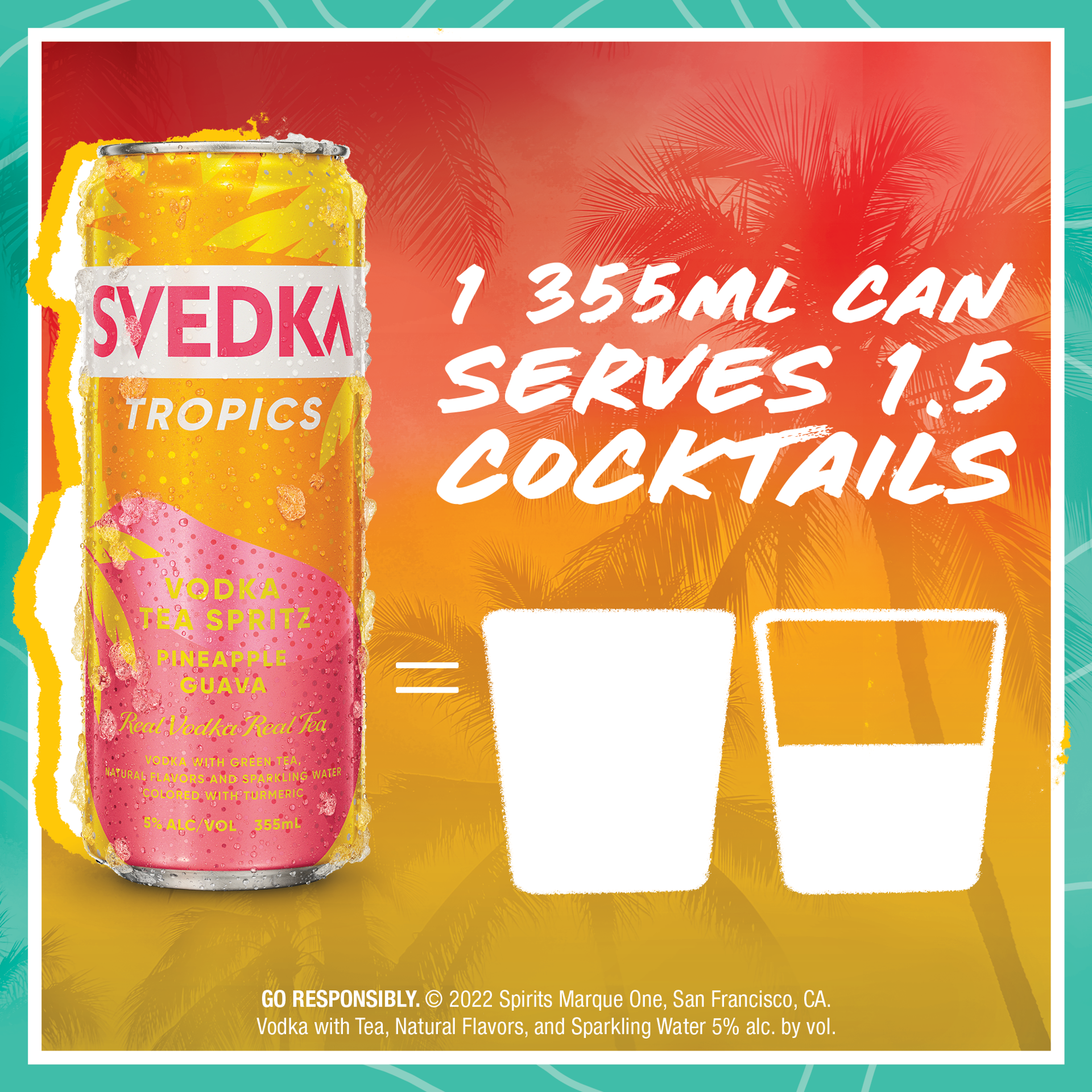 slide 2 of 9, SVEDKA Tropics Pineapple Guava Vodka Tea Spritz Canned Cocktail, 4 pk 355 mL Cans, 5% ABV, 48.02 fl oz
