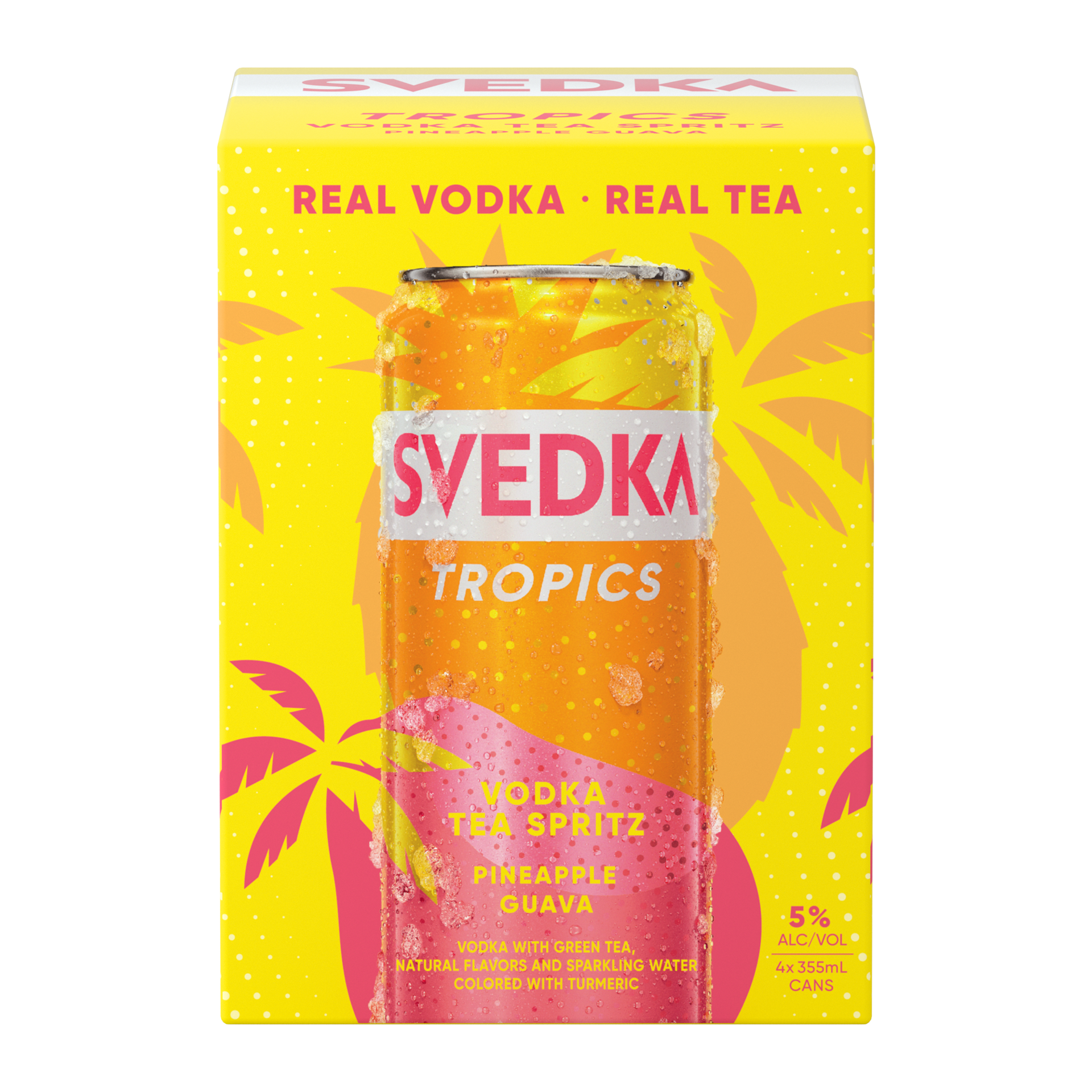 slide 1 of 9, SVEDKA Tropics Pineapple Guava Vodka Tea Spritz Canned Cocktail, 4 pk 355 mL Cans, 5% ABV, 48.02 fl oz