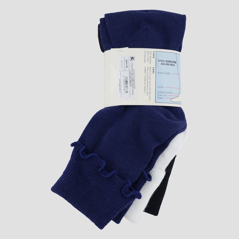 slide 3 of 3, Girls' 3pk Bobby Dress Socks - Cat & Jack™ White/Navy/Black M, 3 ct