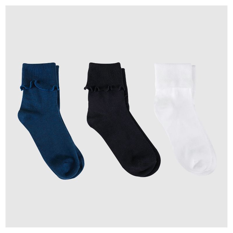slide 1 of 3, Girls' 3pk Bobby Dress Socks - Cat & Jack™ White/Navy/Black M, 3 ct
