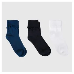 Girls' 3pk Bobby Dress Socks - Cat & Jack™ White/Navy/Black M
