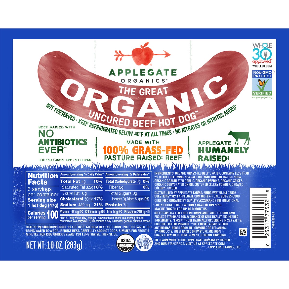 slide 11 of 12, Applegate Great Organic Beef Hot Dog Uncured, 10 oz
