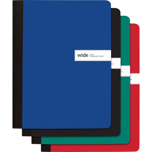 slide 1 of 5, Office Depot Brand Composition Books, 7-1/2'' X 9-3/4'', Wide Ruled, 100 Sheets, Assorted Colors, Pack Of 4 Books, 4 ct