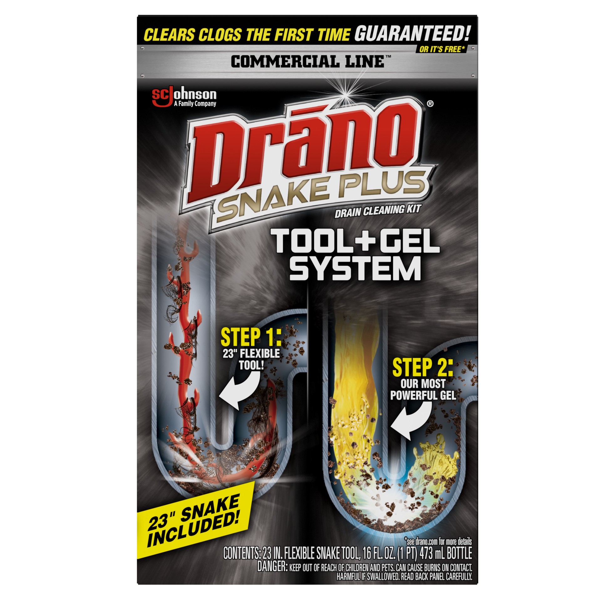 slide 1 of 4, Drano Snake Plus Tool + Gel System, Commercial Line, 16 oz, 16 fl oz