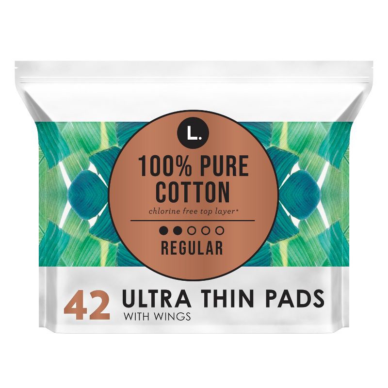 slide 1 of 12, L . Organic Cotton Topsheet Ultra Thin Regular Absorbency Pads with Wings - 42ct, 42 ct
