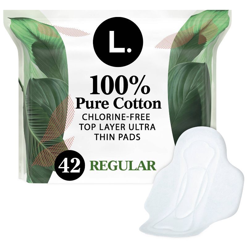 slide 1 of 13, L . Organic Cotton Topsheet Ultra Thin Regular Absorbency Pads with Wings - 42ct, 42 ct