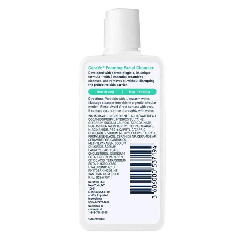 slide 2 of 12, CeraVe Foaming Face Wash with Hyaluronic Acid and Niacinamide for Oily Skin - 3 fl oz, 3 fl oz