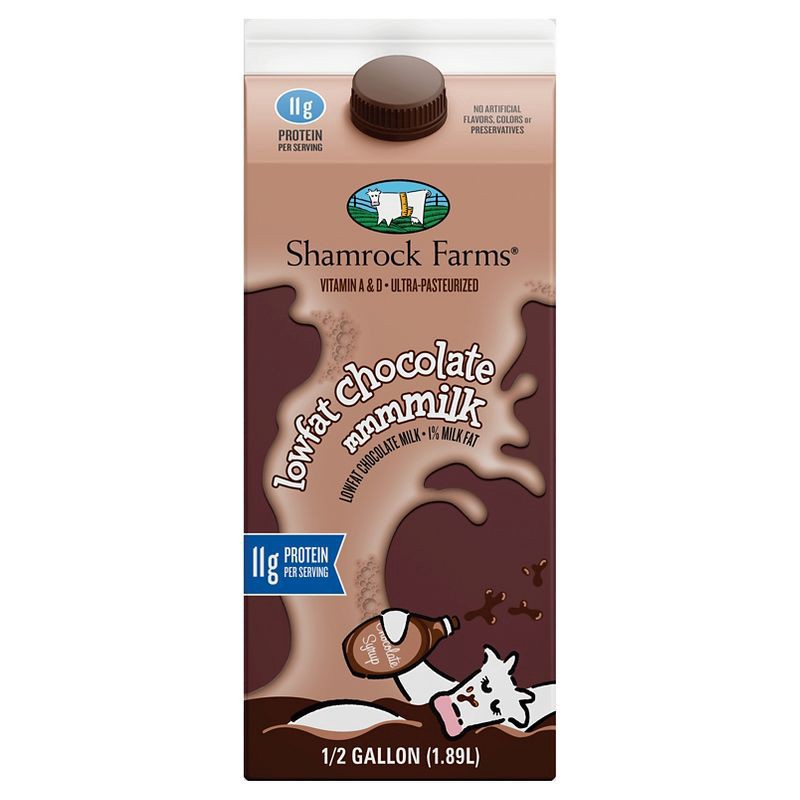 slide 1 of 3, Shamrock Farms 1% Chocolate Milk - 0.5gal, 1/2 gal