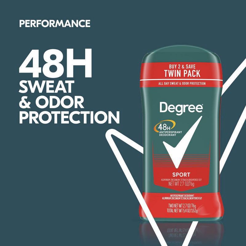 slide 4 of 6, Degree Men Sport 48-Hour Antiperspirant & Deodorant Stick - 2.7oz/2ct, 2 ct; 2.7 oz