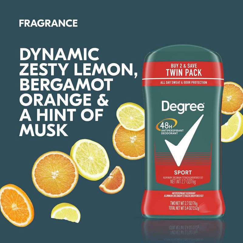 slide 5 of 6, Degree Men Sport 48-Hour Antiperspirant & Deodorant Stick - 2.7oz/2ct, 2 ct; 2.7 oz