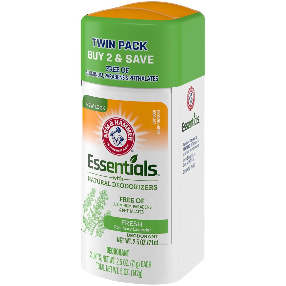 slide 5 of 9, Arm & Hammer Essentials Solid Deodorant Fresh Wide Stick Twin Pack - 2.5oz/2pk, 2 ct; 2.5 oz