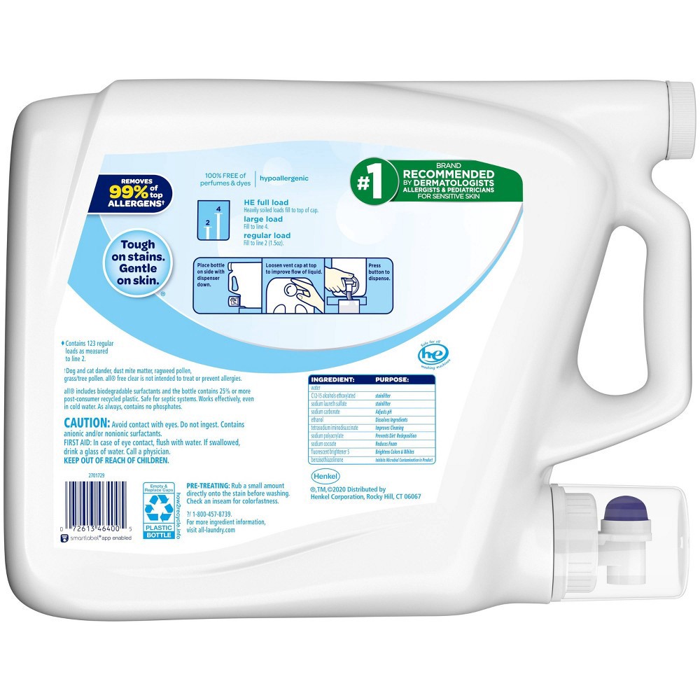 slide 2 of 6, all Liquid Laundry Detergent - Free Clear for Sensitive Skin - 184.5 fl oz, 184.5 fl oz